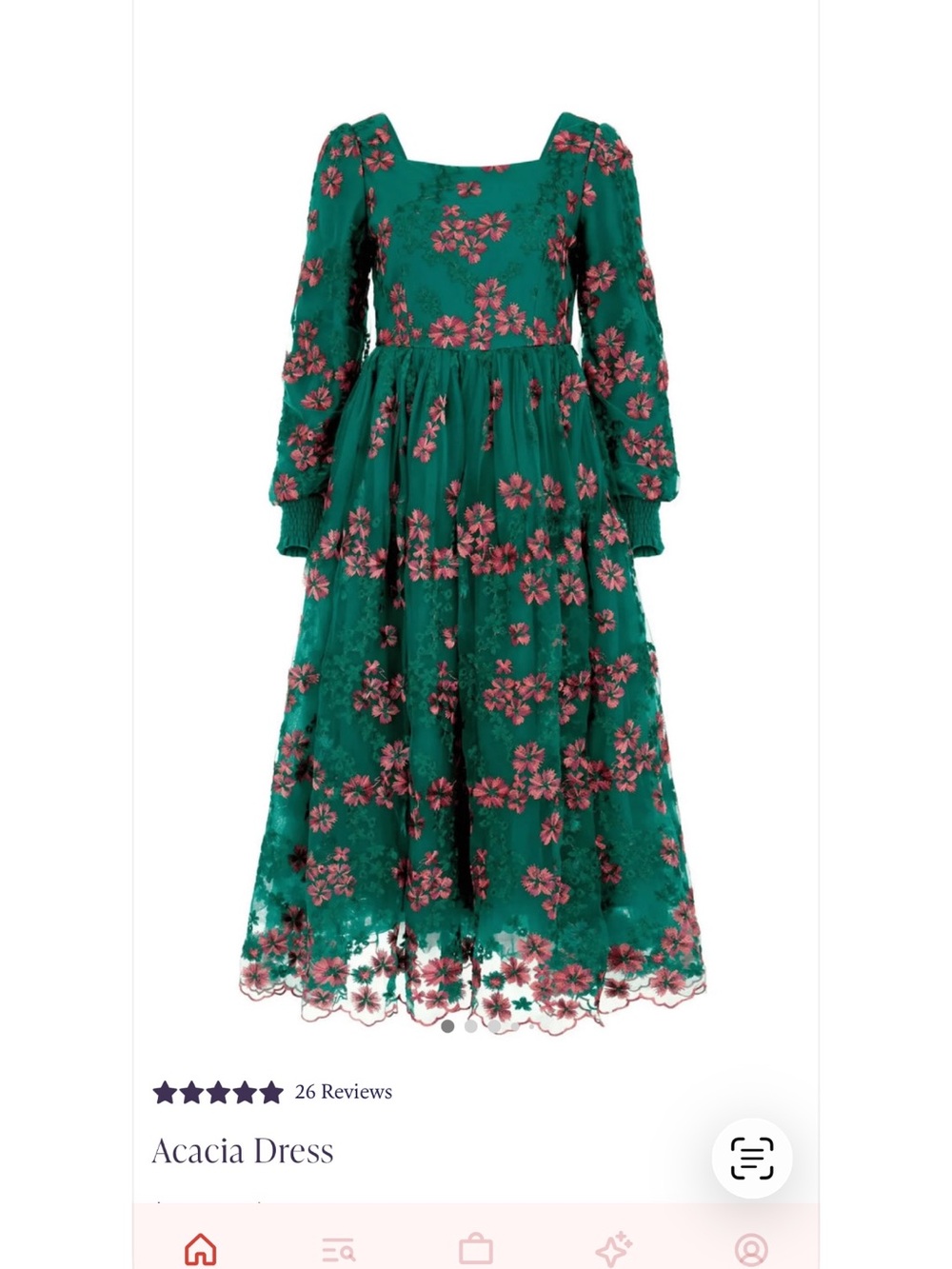JessaKae Emerald Green Floral Acacia Embroidered Dress with Pink Flowers